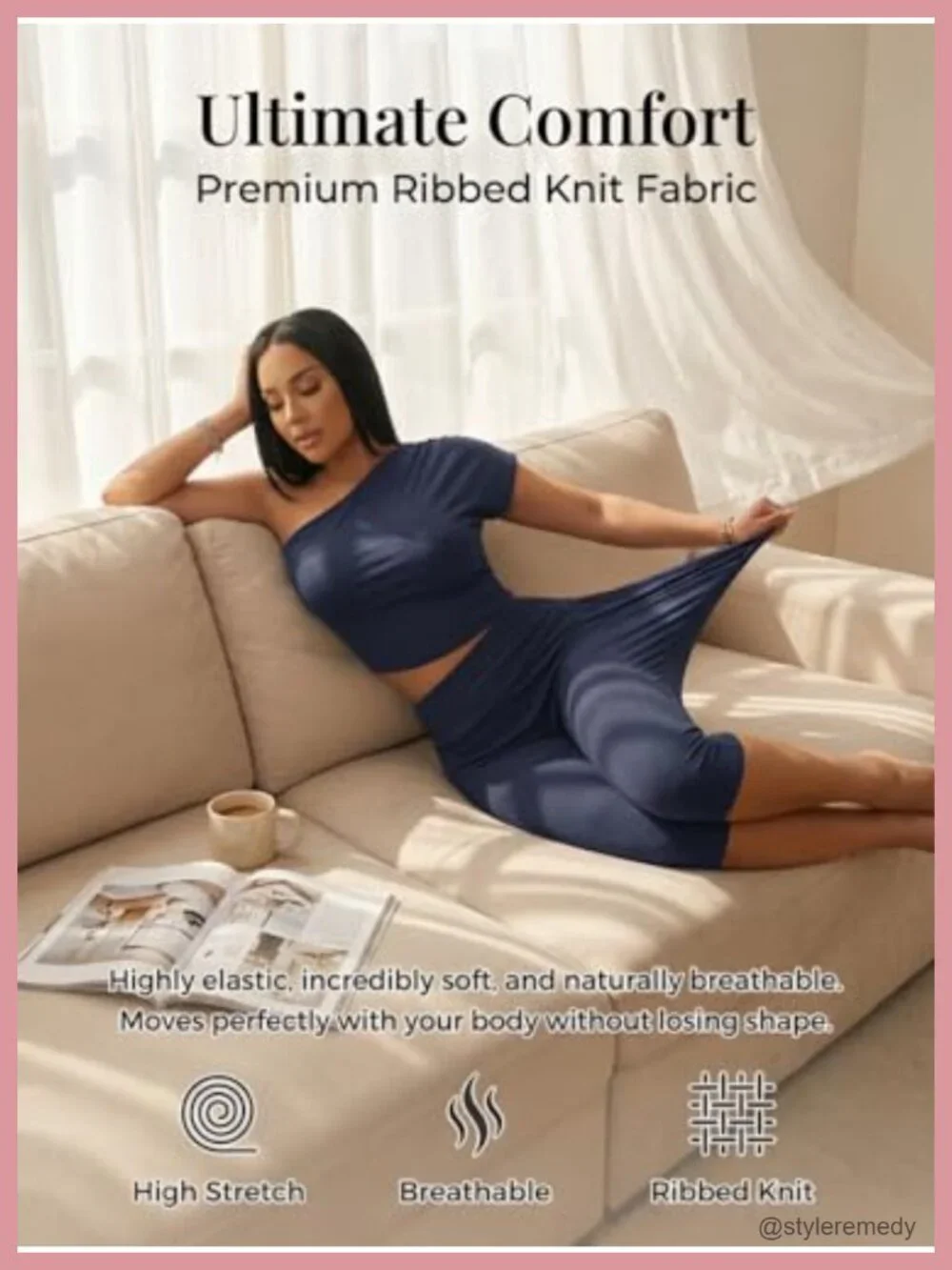 Off Shoulder Crop Top & Capri Pants Two Piece Set Ribbed Knit Loungewear